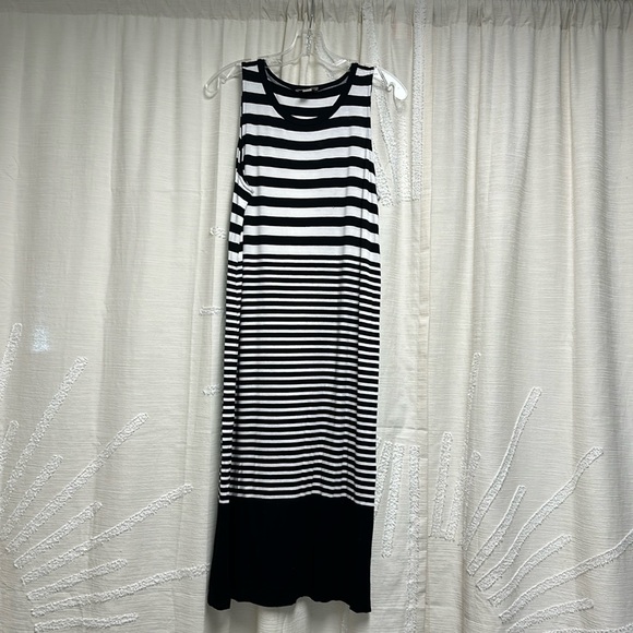 Loft size M Black/ivory Stripe Midi Tank Dress - Picture 1 of 2